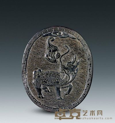 清代 苏门答腊犀角雕麒麟蝠纹牌 长6.3cm；重27g
