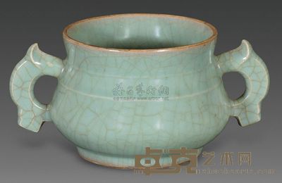 宋代 官窑双耳炉 高10cm；口12cm；底10cm