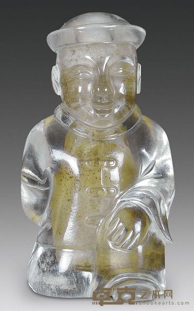 清代 水晶跪恩鼻烟壶 高6.6cm；重72g