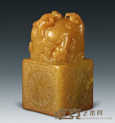 民国 寿山交龙钮轮花章料 82.45×43.15×44.16mm；重338g