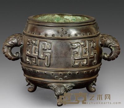 清代 象耳夔龙铜炉 高29cm；口20cm