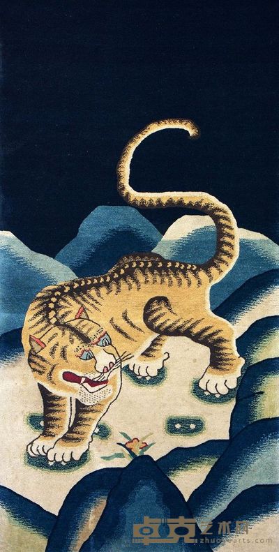 清代 猛虎下山纹挂毯 长148.5cm；宽73.2cm