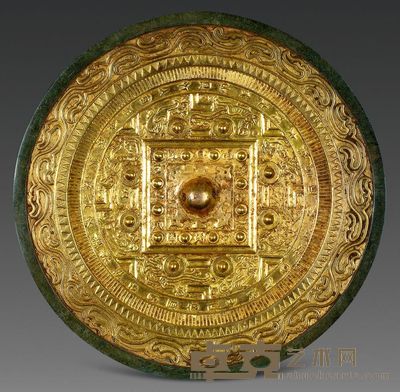 汉代 鎏金规矩地乳丁纹铜镜 重3331g；直径30.7cm