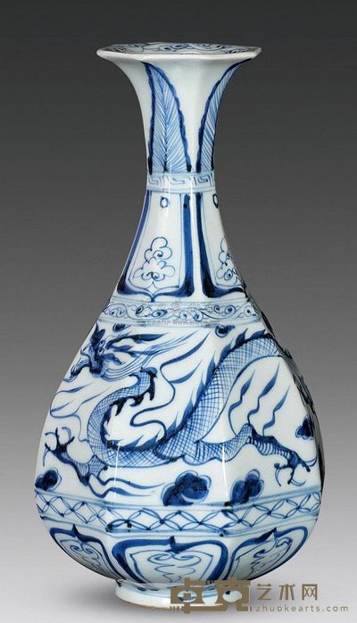 元代 青花云龙纹八棱玉壶春瓶 高27.7cm；口8cm；底6.5cm