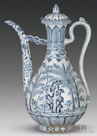 明洪武 青花竹蕉石纹执壶 口8cm；底12cm；高40cm