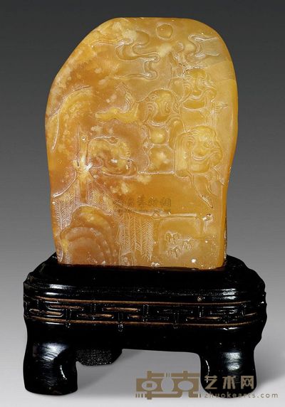 清代 田黄冻三老观天图摆件 51.41×36.55×19.09mm；重48.969g