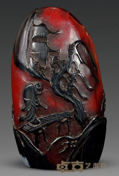 清代 寿山留皮薄意雕林间高仕随形章 91.82×53.50×34.56mm；重273g
