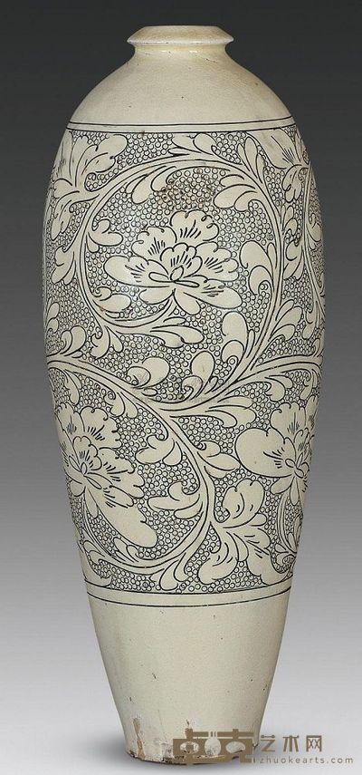 宋代 磁州窑珍珠地芙蓉花梅瓶 高46.2cm；口4cm；底8.5cm