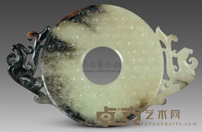 汉代 青白玉双凤出廓谷纹璧 长12cm；重66g