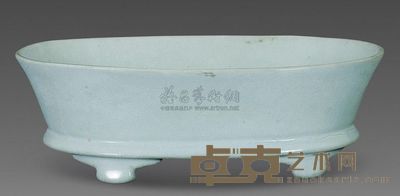 宋代 汝窑天蓝色釉水仙盆 口22cm；底19cm；高7cm
