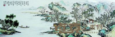 民国 张志汤作粉彩山水瓷板画 画芯85.7×28.6cm