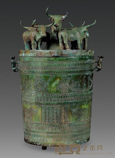 西汉前期 五牛筒形贮贝器 高24.5cm；口14cm；重4434g