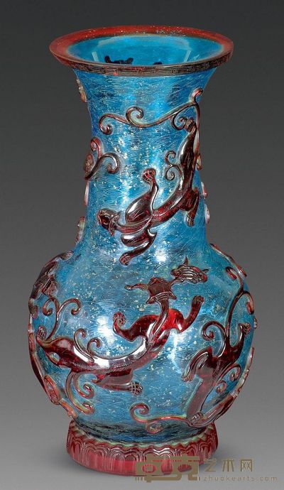 清代 金星套料螭纹赏瓶 高25cm；口10.5cm；底9cm