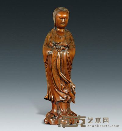 清代 黄杨木雕仕女像 高39.5cm