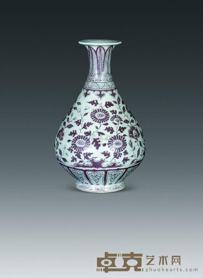 明洪武 釉里红花卉纹玉壶春瓶 高31.5cm；口9cm；底10.8cm