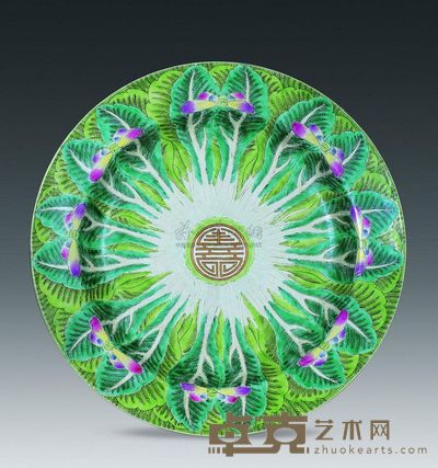 清代 清代粉彩描金团寿纹折沿盘 高7cm；口47cm；底25cm