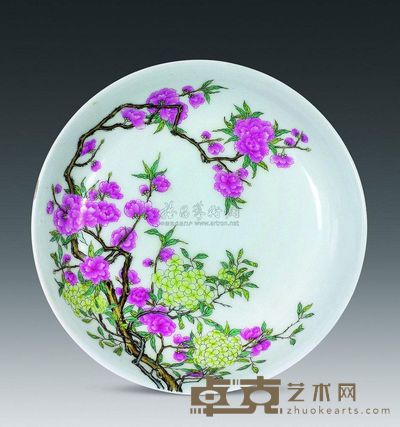 清代 胭脂红釉花卉纹盘 高4.7cm；口21cm；底12.5cm