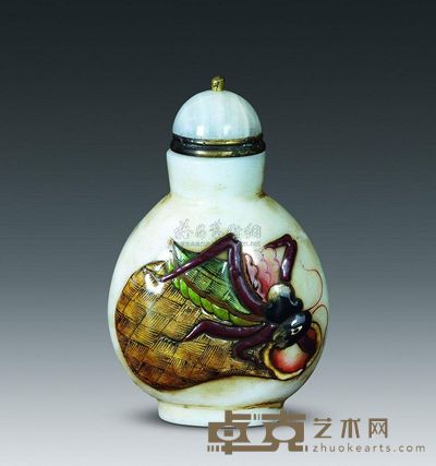 清代 料胎珐琅彩蝈蝈纹鼻烟壶 高6.5cm；口2cm；底2.5cm