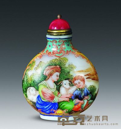 清乾隆 料器珐琅西洋人物鼻烟壶 高6.5cm