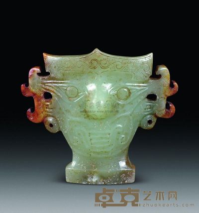 汉代 青玉人面佩 长5cm；重54g