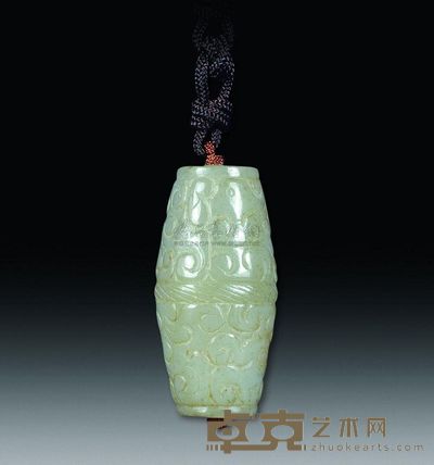 汉代 白玉云纹勒子 长3.8cm；重22g