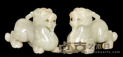 汉代 青玉瑞兽 （一对） 高4.8cm；长6.6cm；总重181g