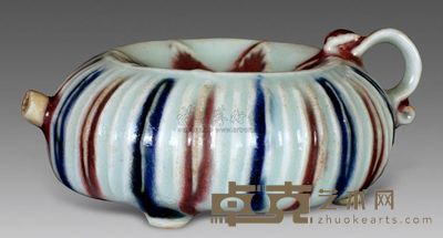 明初 青花釉里红树叶纹水注 高4cm
