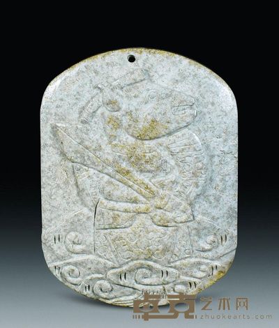 汉代 鸡骨白熊形玉牌 长6.3cm；重64g
