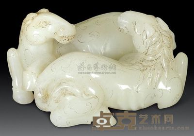 清代 白玉双马摆件 重887g；长12.5cm；高6cm