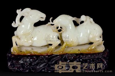 清代 白玉双鹿衔灵摆件 高9.8cm；长18.5cm；重802g