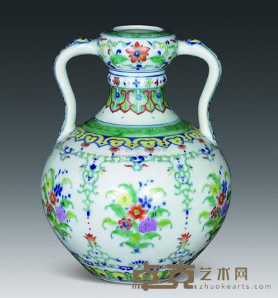 清代 斗彩花叶纹绶带葫芦瓶 高26cm；口5.5cm；底9.5cm