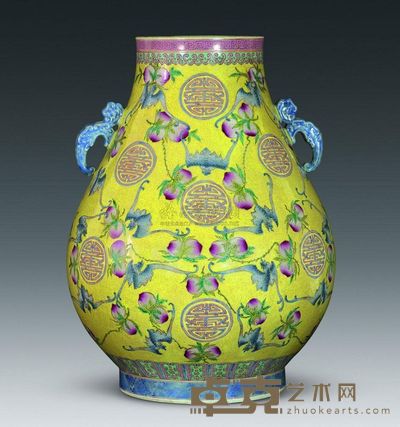 清代 粉彩福寿纹双耳尊 高49cm；口17.5cm；底23cm