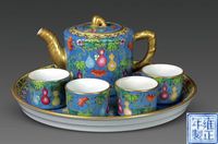 清雍正 蓝地粉彩福禄纹茶具 （一套五件）