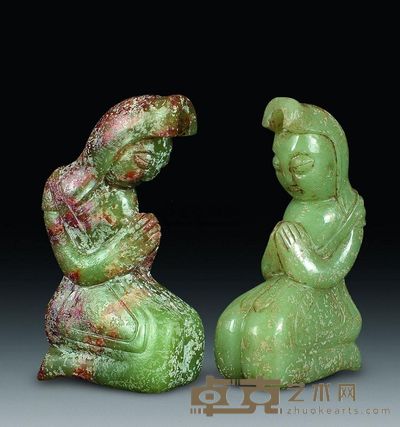 汉代 青玉观音坠 （一对） 通高6.9cm；总重158g