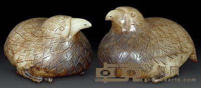 清代 白玉鹌鹑 （一对） 总重1919g；高8cm