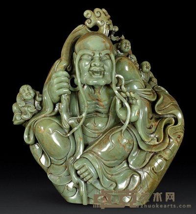 民国 青玉长眉罗汉像 高45cm