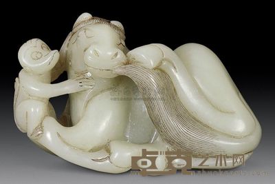 清代 青白玉“马上封侯”摆件 重630g；长11cm