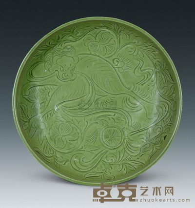 宋代 耀州窑狮纹盘 高6cm；口37cm；底20cm
