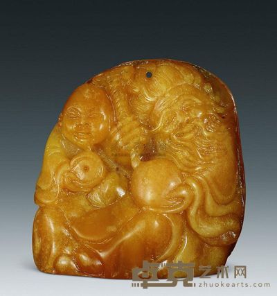 清代 田黄冻寿星摆件 35.76×35.69×15.82mm；重26.24g