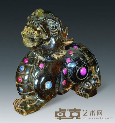 汉代 水晶嵌碧玺瑞兽摆件 高14.5cm；重1160g