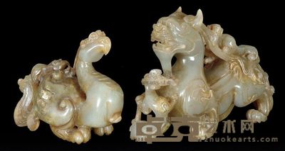 汉代 青玉龙凤摆件 通高11.5cm；总重1496g