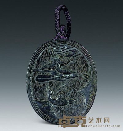 清代 苏门答腊犀角仙鹤纹牌 长5.9cm；重24g