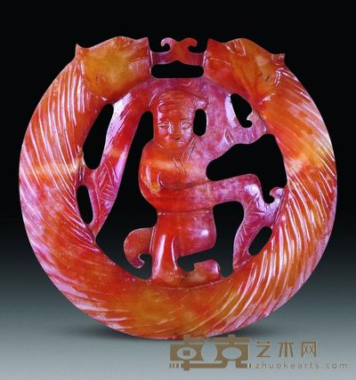 汉代 白玉双龙舞人绞丝佩 长6.6cm；重45g