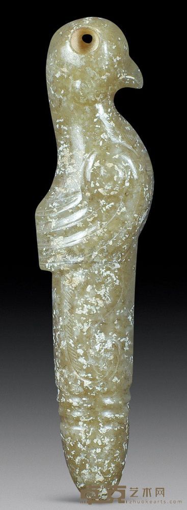 汉代 青白玉鸟形坠 长7.9cm；重31g