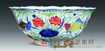 明代 五彩鱼藻纹花口大碗 高24cm；口32.8cm；底13.5cm
