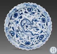 明宣德 青花龙纹菱口盘