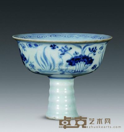 元末明初 青花莲池纹高足杯 高9.2cm；口11.2cm；底3.6cm