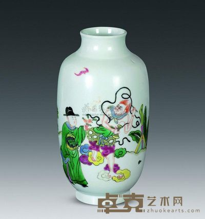 清代 五彩钟馗高仕灯笼尊 高18.8cm；口5cm；底6cm