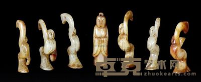 汉代 白玉舞人 （一组七件） 通高5.5cm；重83g