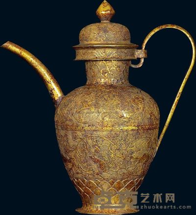 宋代 黄金卷草鸟兽纹盖壶 高15.5cm；口3.9cm；重413g；含金量89%